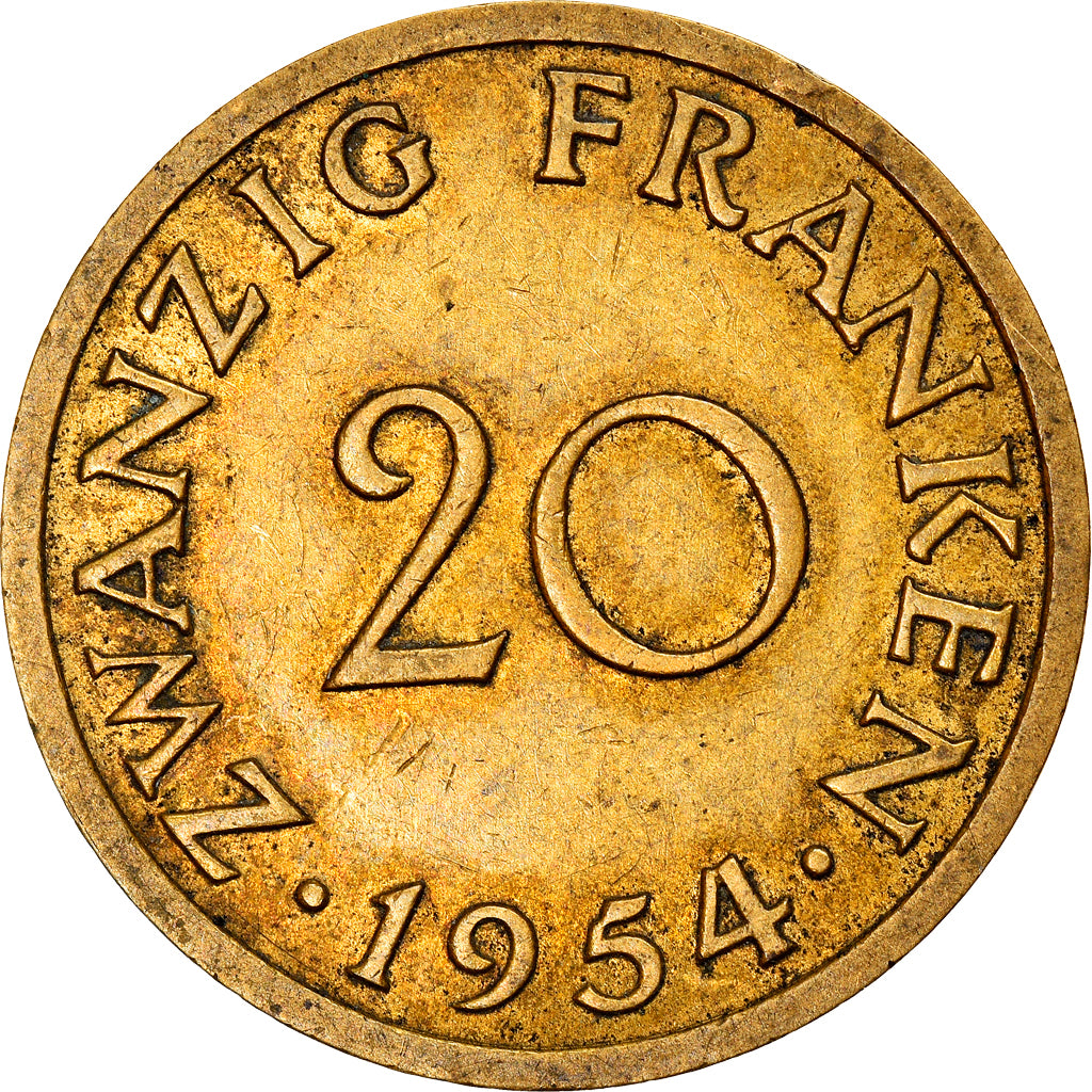 Monnaie, SAARLAND, 20 Franken, 1954, Paris, TTB+, Aluminum-Bronze, KM:2