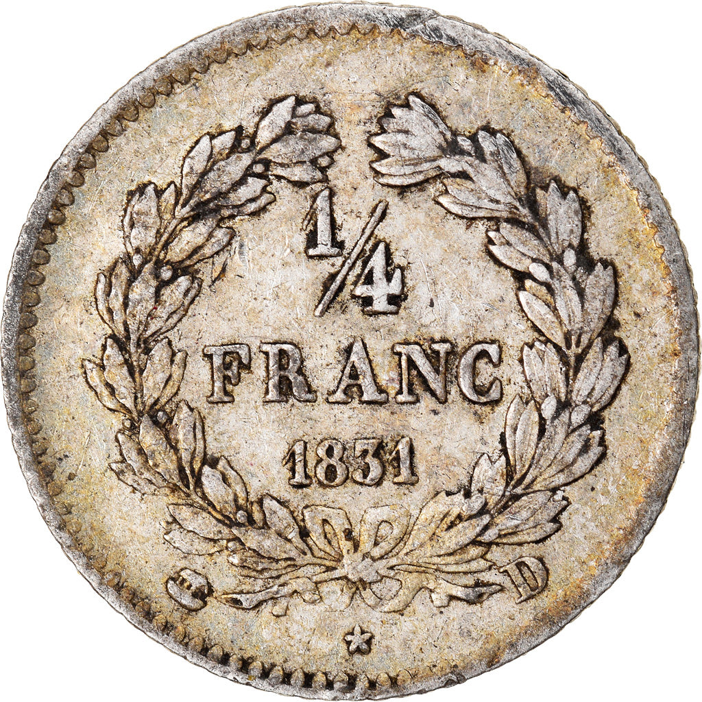 Coin, France, Louis-Philippe, 1/4 Franc, 1831, Lyon, EF(40-45), Silver