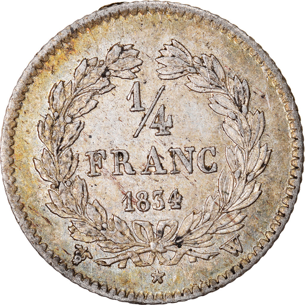 Coin, France, Louis-Philippe, 1/4 Franc, 1834, Lille, AU(50-53), Silver