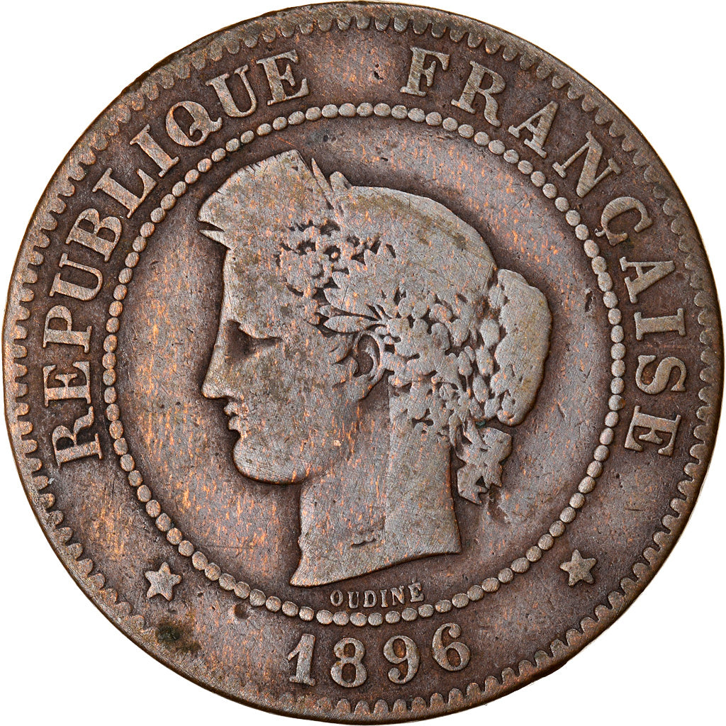Moeda, França, Cérès, 5 Centimes, 1896, Paris, Tocha, VF(20-25), Bronze