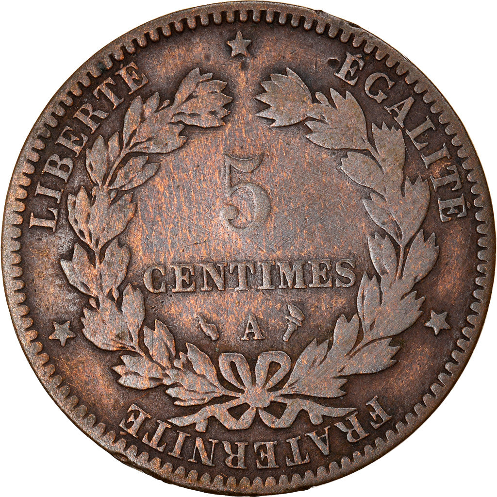 Moeda, França, Cérès, 5 Centimes, 1896, Paris, Tocha, VF(20-25), Bronze