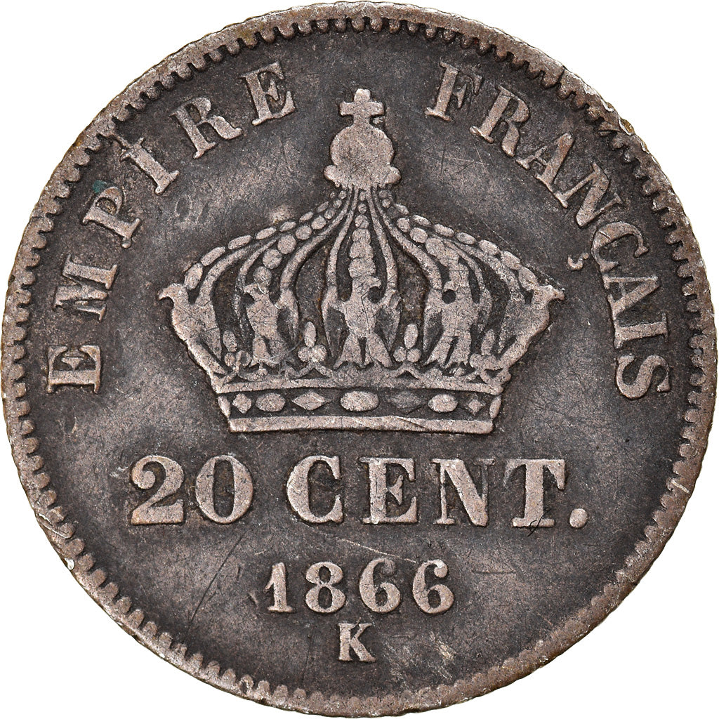 Monnaie, France, Napoleon III, Napoléon III, 20 Centimes, 1866, Bordeaux, TTB