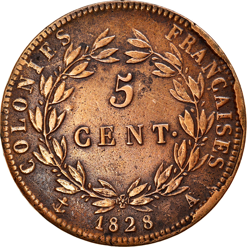 Monnaie, Colonies françaises, Charles X, 5 Centimes, 1828, Paris, TB+, Bronze