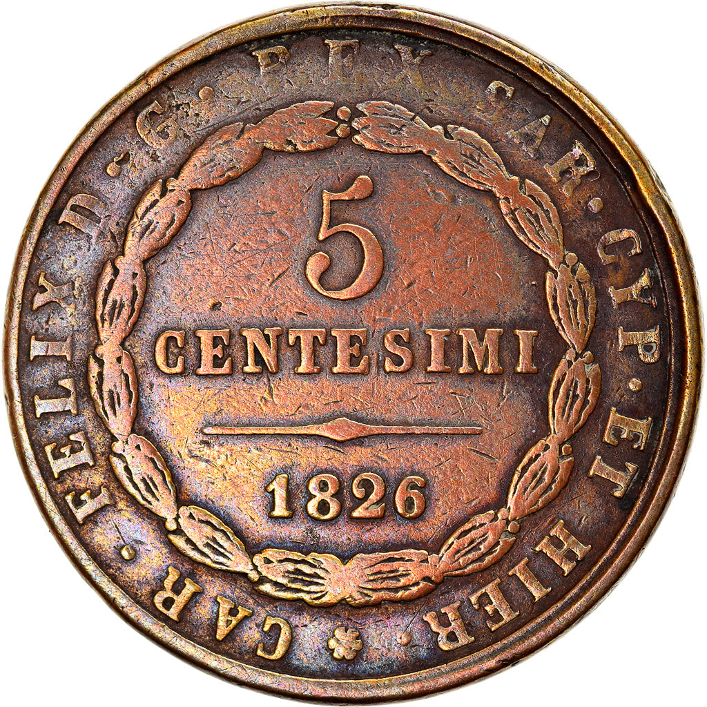 Munten, Italiaanse staten, SARDINIA, Carlo Felice, 5 Centesimi, 1826, Torino