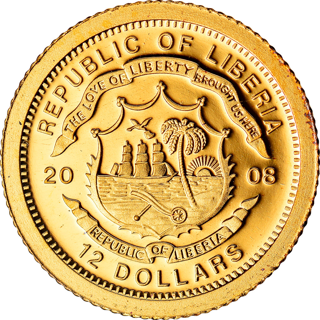 Coin, Liberia, 12 Dollars, 2008, Russia, MS(65-70), Gold
