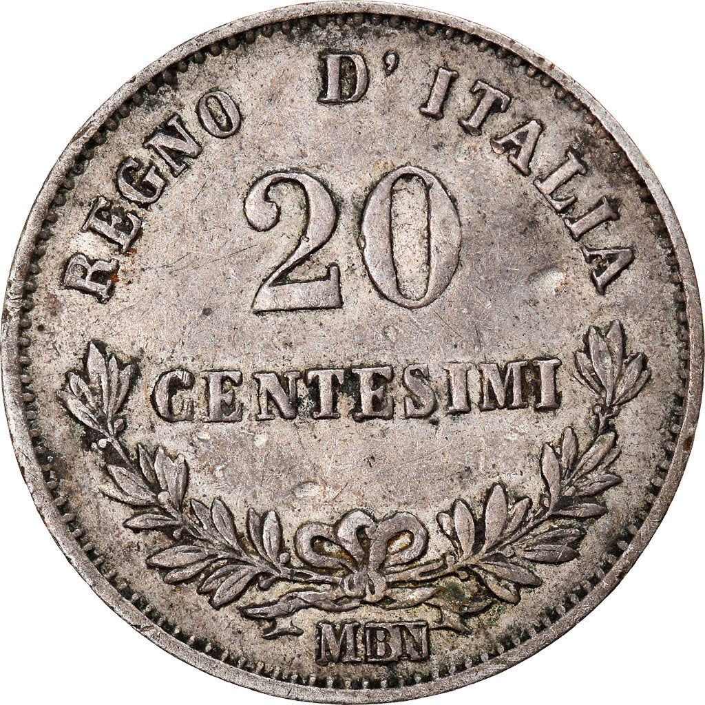 Coin, Italy, Vittorio Emanuele II, 20 Centesimi, 1863, Milan, EF(40-45), Silver