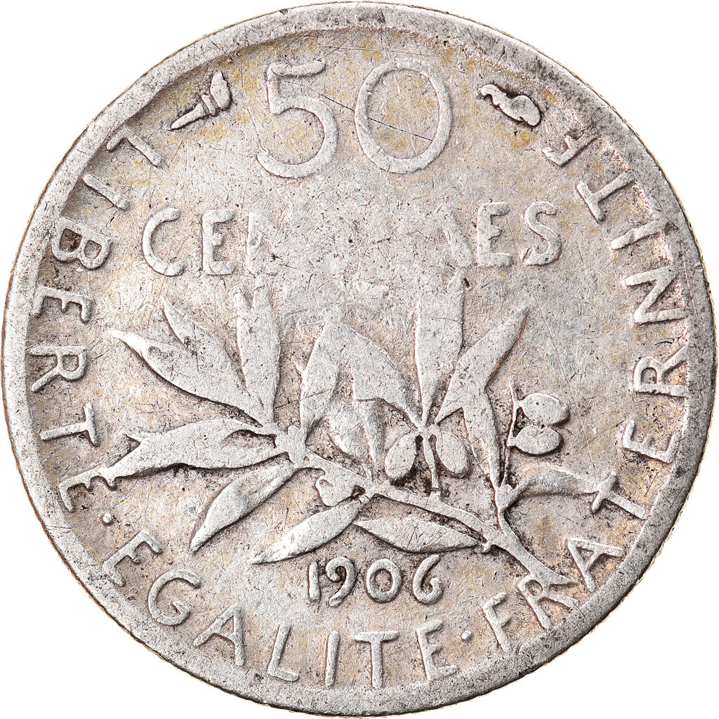 Coin, France, Semeuse, 50 Centimes, 1906, Paris, VF(20-25), Silver, KM:854
