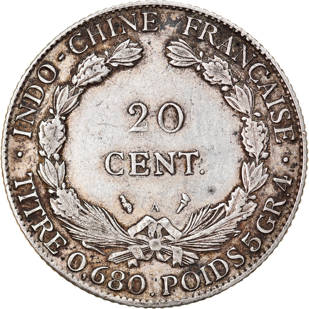 Coin, FRENCH INDO-CHINA, 20 Cents, 1921, Paris, VF(30-35), Silver, KM:17.1