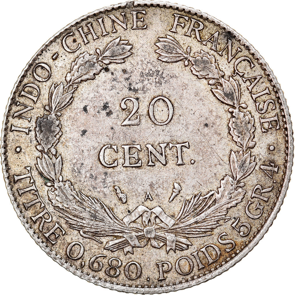 Coin, FRENCH INDO-CHINA, 20 Cents, 1921, Paris, EF(40-45), Silver, KM:17.1