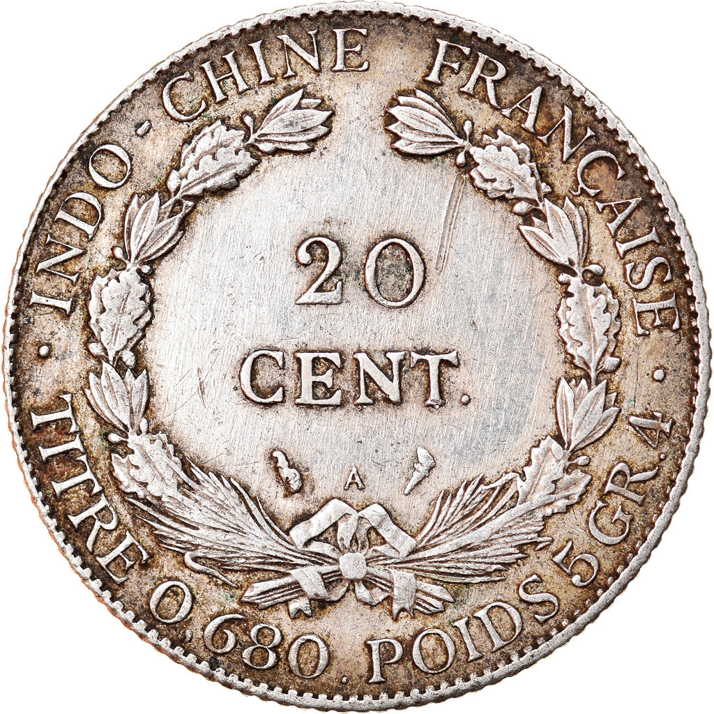 Coin, FRENCH INDO-CHINA, 20 Cents, 1922, Paris, EF(40-45), Silver, KM:17.1
