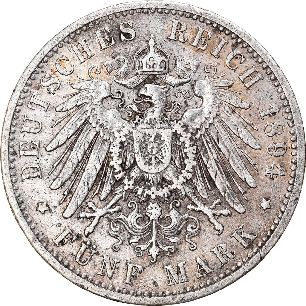 Coin, German States, PRUSSIA, Wilhelm II, 5 Mark, 1894, Berlin, EF(40-45)