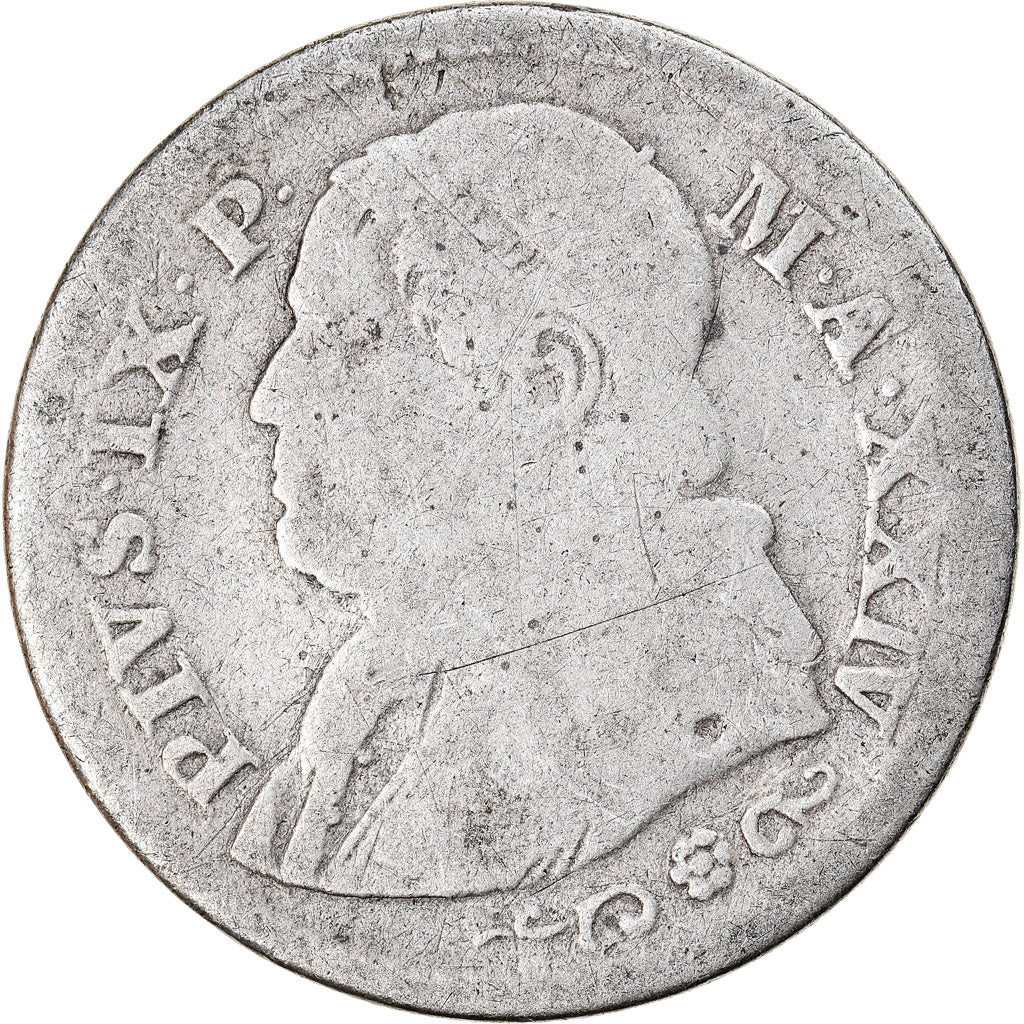 Moneta, DEPARTAMENTY WŁOSKIE, PAPAL STATES, Pius IX, 10 Soldi, 50 Centesimi