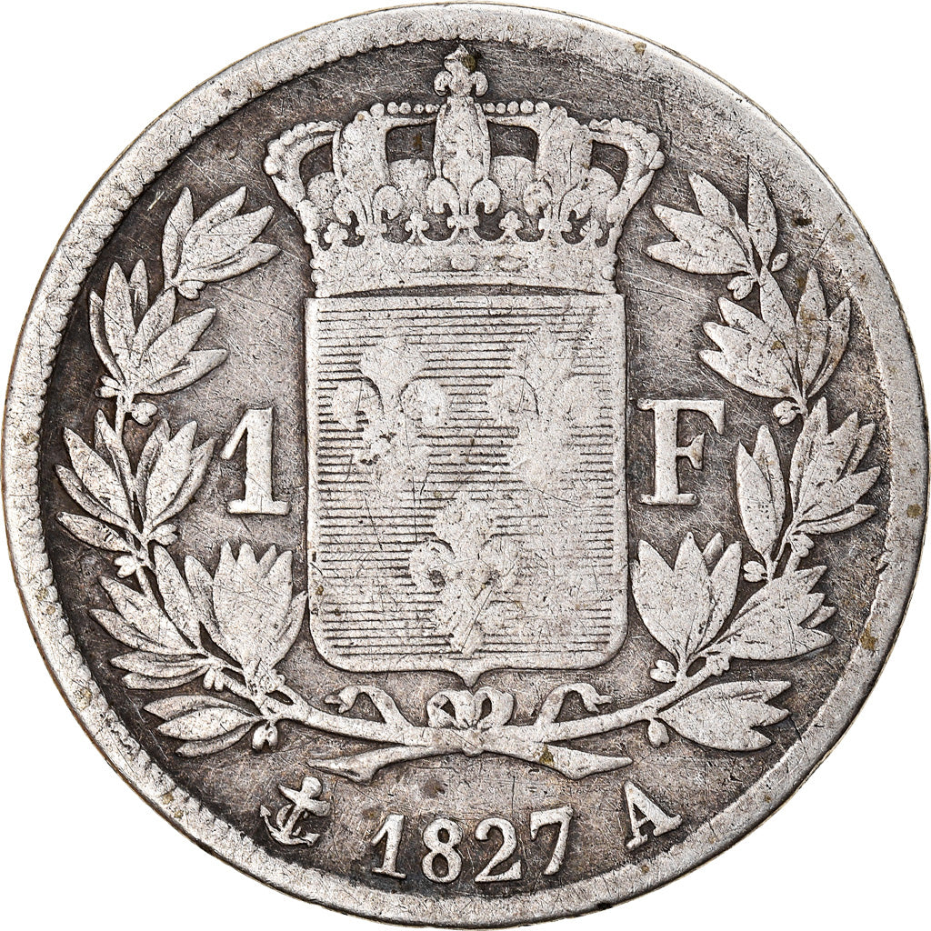 Coin, France, Charles X, Franc, 1827, Paris, VF(20-25), Silver, KM:724.1