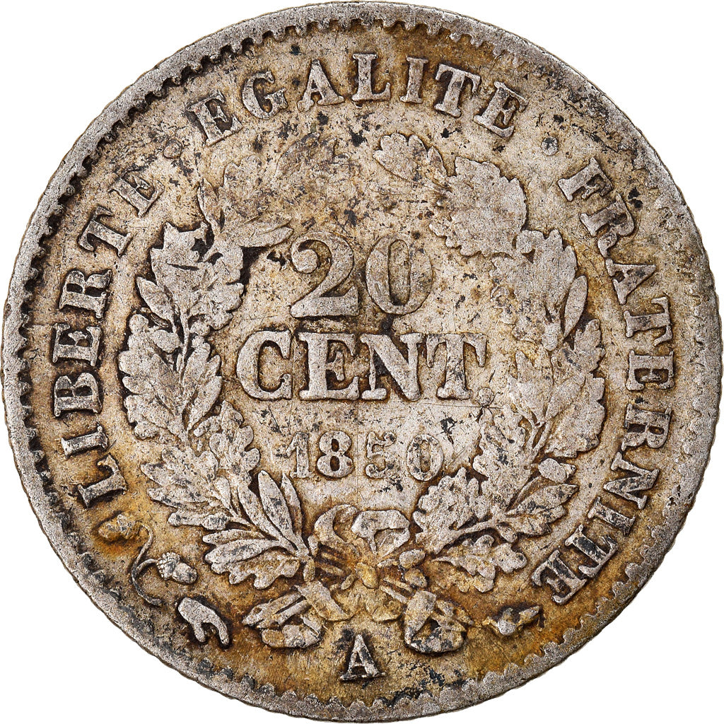Moneda, Francia, Cérès, 20 Centimes, 1850, Paris, BC+, Plata, KM:758.1