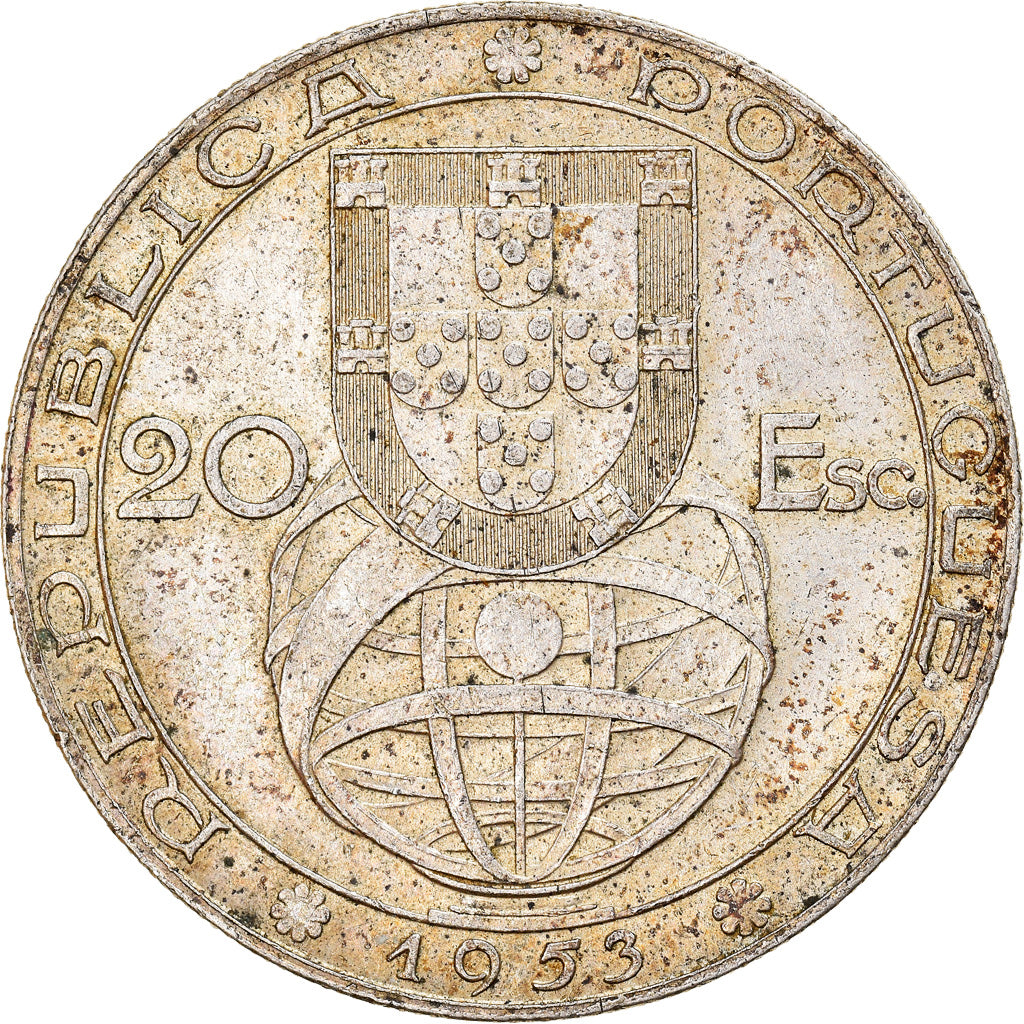 Münze, Portugal, 20 Escudos, 1953, SS+, Silber, KM:585