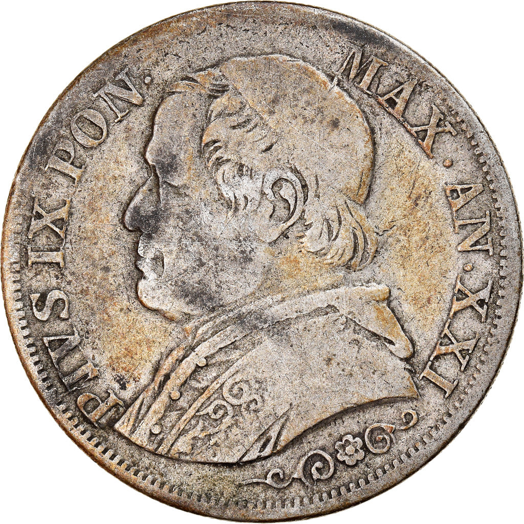Moneda, Estados italianos, PAPAL STATES, Pius IX, Lira, 1866, Roma, BC+, Plata