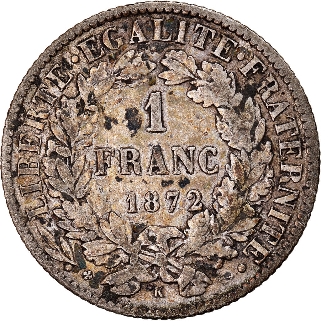 Monnaie, France, Cérès, Franc, 1872, Bordeaux, TB+, Argent, Gadoury:465a