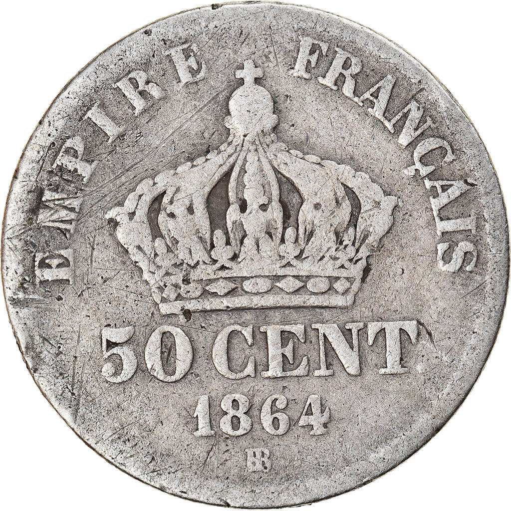 Monnaie, France, Napoleon III, Napoléon III, 50 Centimes, 1864, Strasbourg, TB