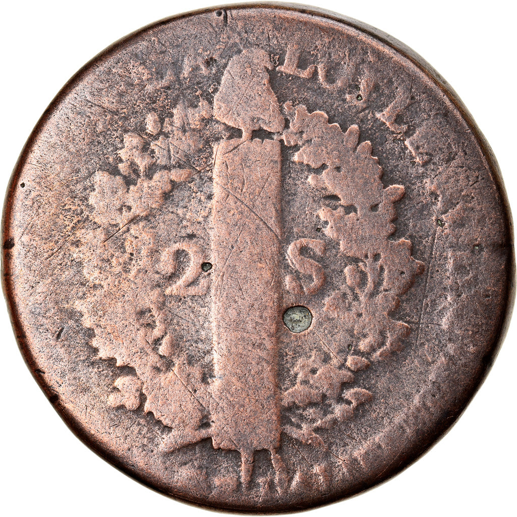 Monnaie, France, 2 sols françois, 2 Sols, 1792, Montpellier, B+, Bronze