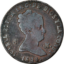 Moneda, España, Isabel II, 8 Maravedis, 1844, Segovia, BC+, Cobre, KM:531.3