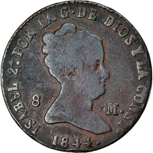 Moeda, Espanha, Isabel II, 8 Maravedis, 1844, Segovia, VF(20-25), Cobre