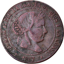 Moneta, Spagna, Isabel II, 5 Centimos, 1867, Madrid, MB+, Rame, KM:635.1