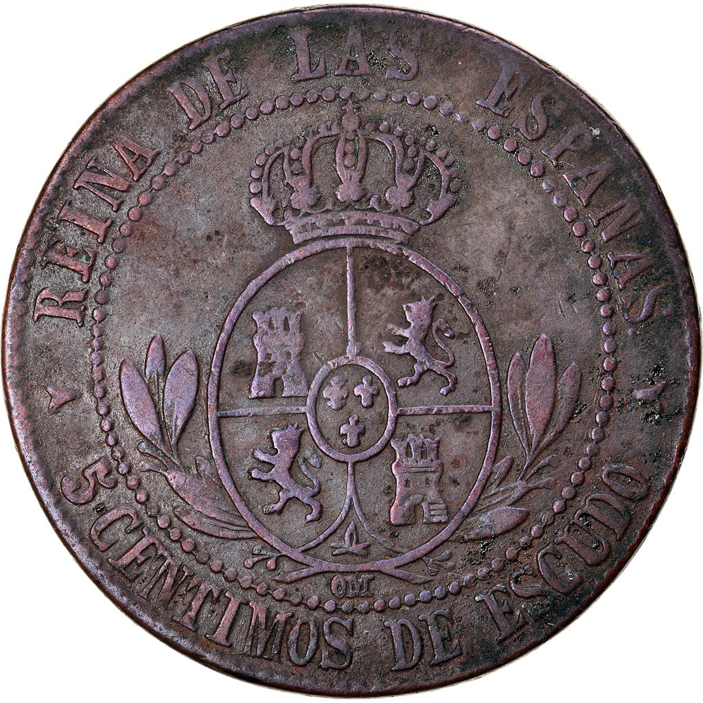 Moneta, Spagna, Isabel II, 5 Centimos, 1867, Madrid, MB+, Rame, KM:635.1
