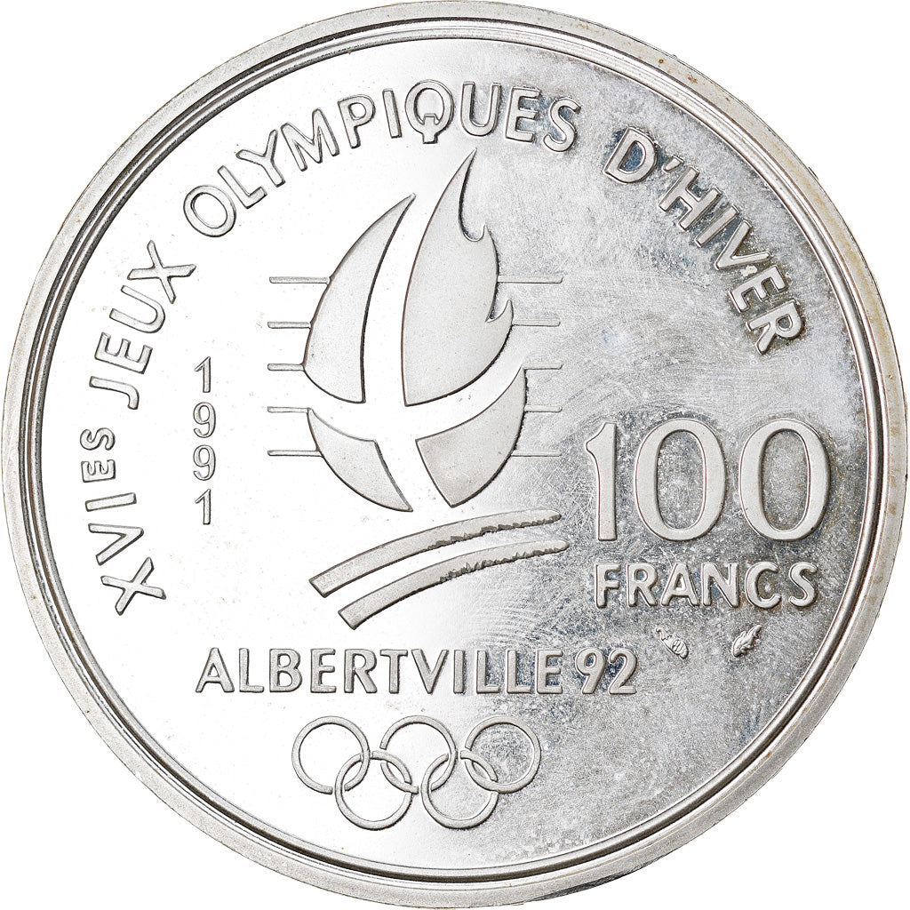 Münze, Frankreich, Cross-country skier, 100 Francs, 1991, Albertville 92, STGL