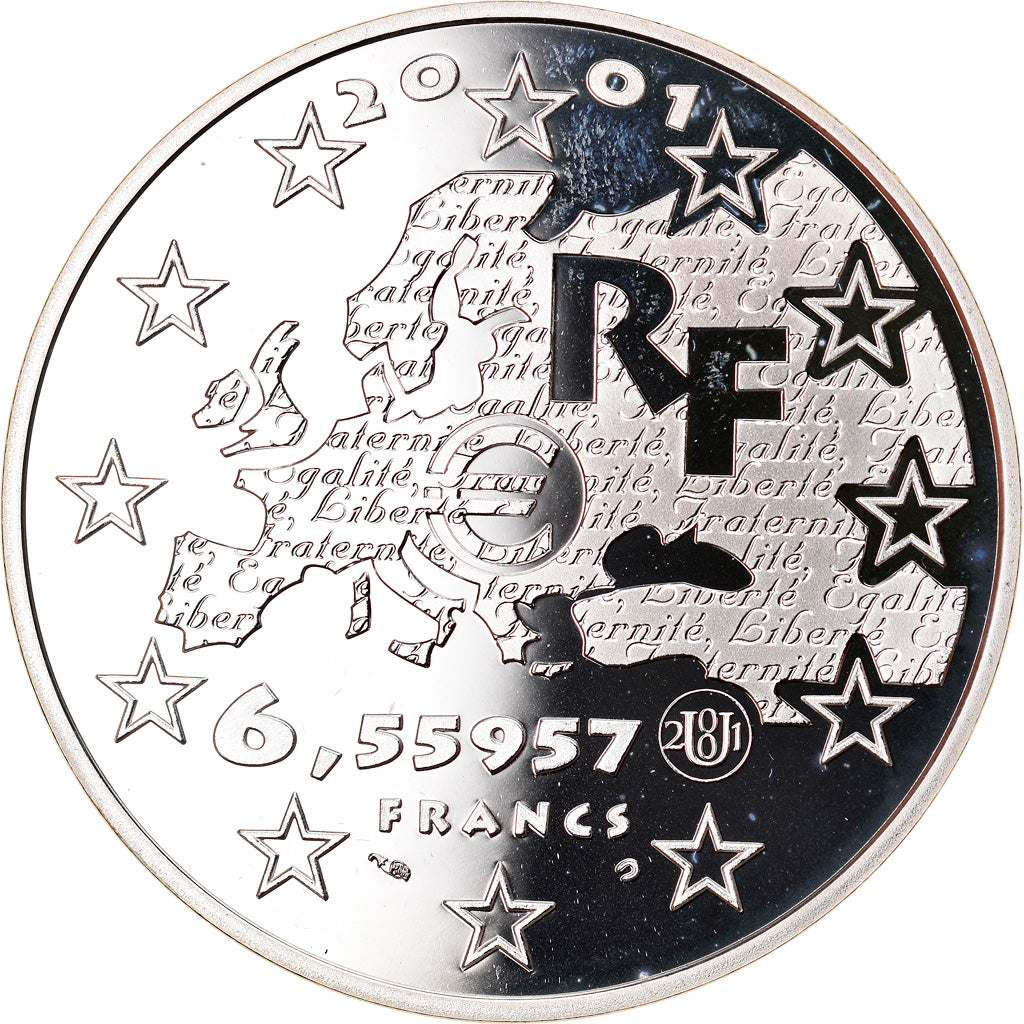 Coin, France, FRATERNITE, 6.55957 Francs, 2001, Paris, Proof, MS(65-70), Silver