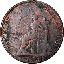 Monnaie, France, Monneron à la Liberté, 2 Sols, 1792, B+, Bronze, KM:Tn25