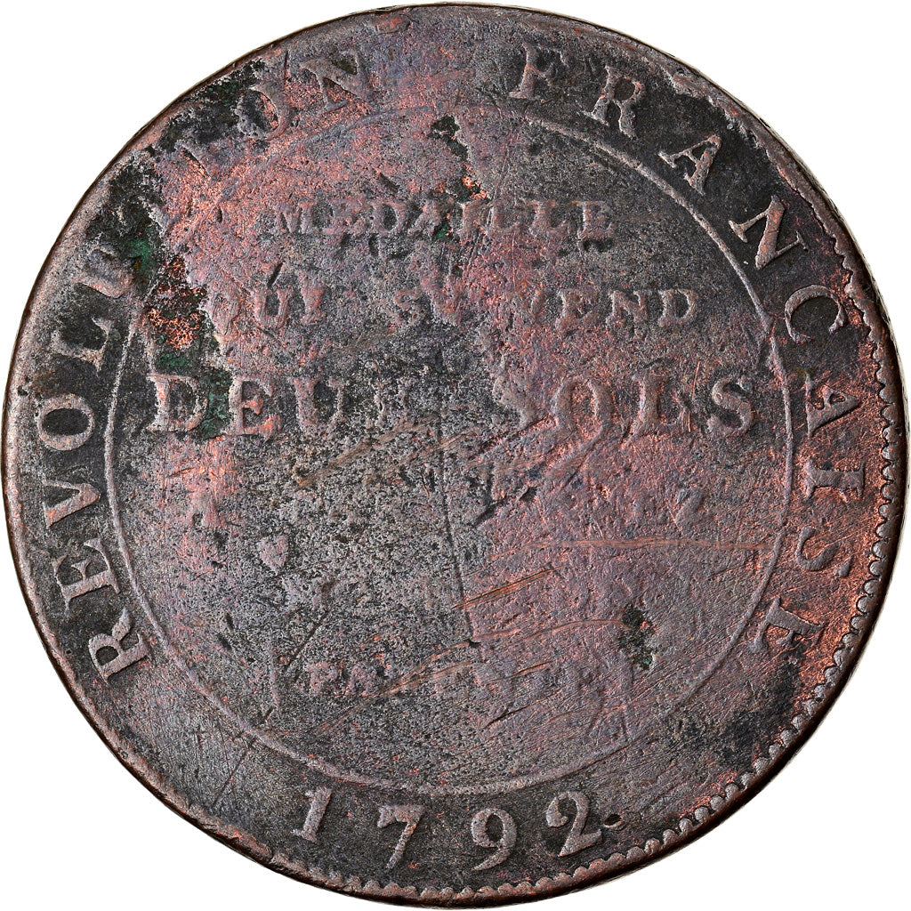 Monnaie, France, Monneron à la Liberté, 2 Sols, 1792, B+, Bronze, KM:Tn25