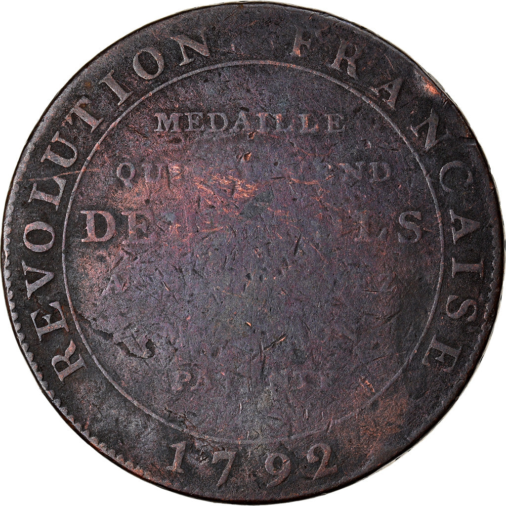 Munten, Frankrijk, Monneron à la Liberté, 2 Sols, 1792, ZG+, Bronze, KM:Tn25