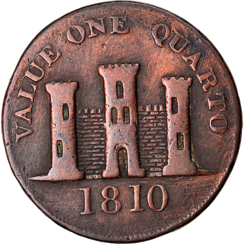Moneda, Gibraltar, Quarto, 1810, BC+, Cobre, KM:Tn3.1