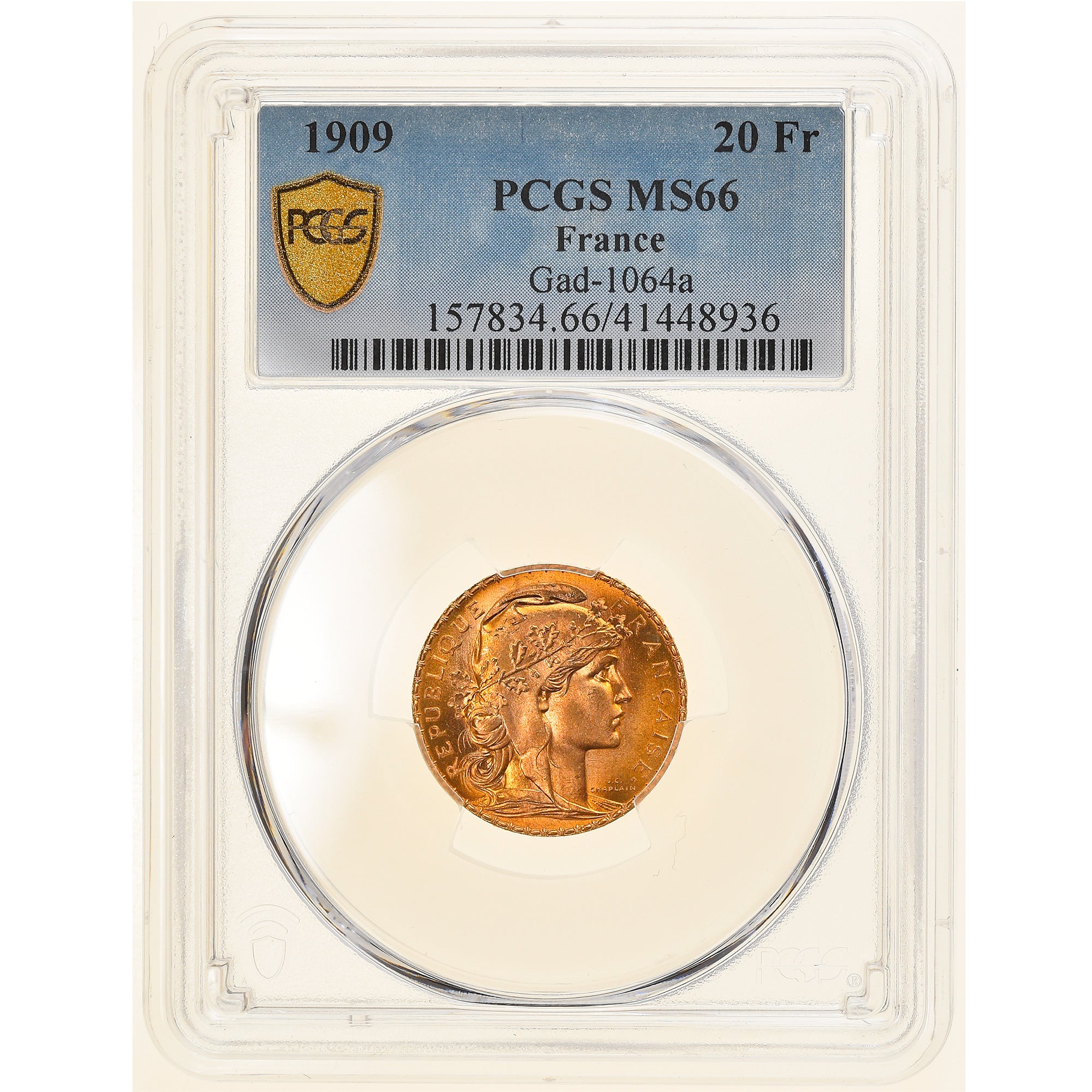 Münze, Frankreich, Marianne, 20 Francs, 1909, Paris, PCGS, MS66, STGL, Gold