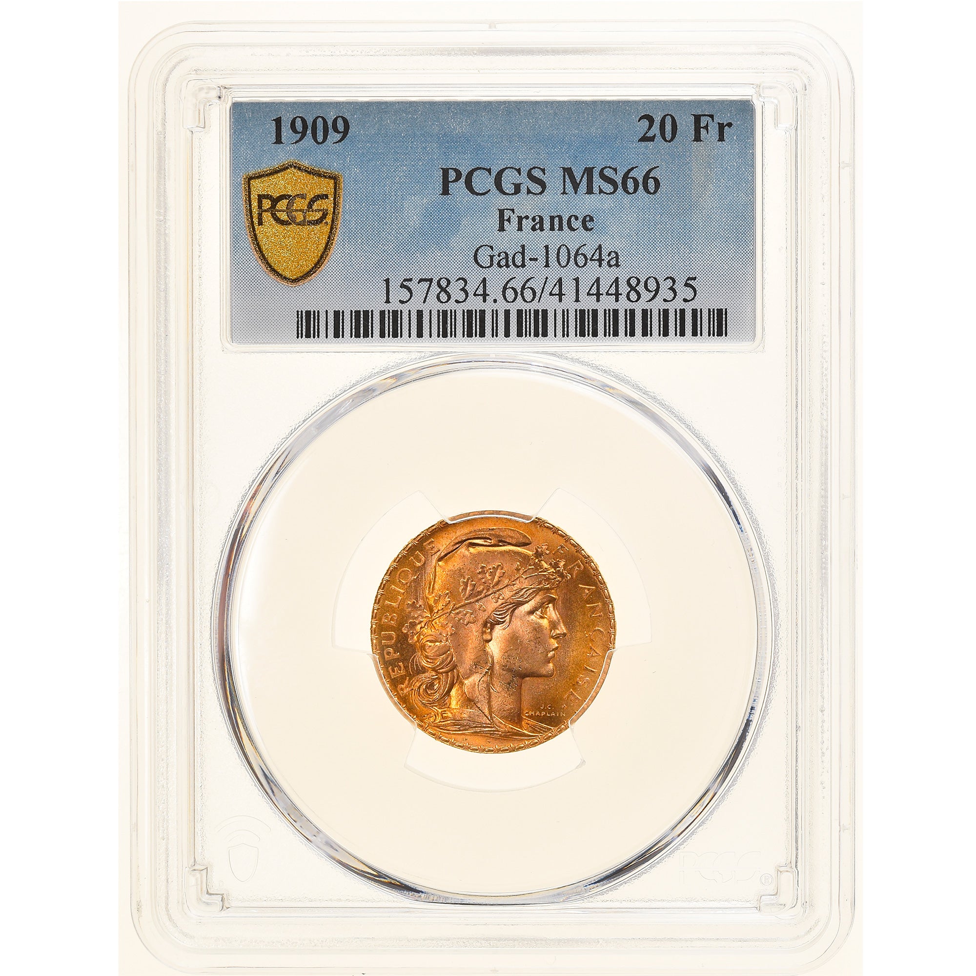 Monnaie, France, Marianne, 20 Francs, 1909, Paris, PCGS, MS66, FDC, Or