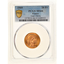 Moneta, Francia, Marianne, 20 Francs, 1909, Paris, PCGS, MS66, FDC, Oro, KM:857