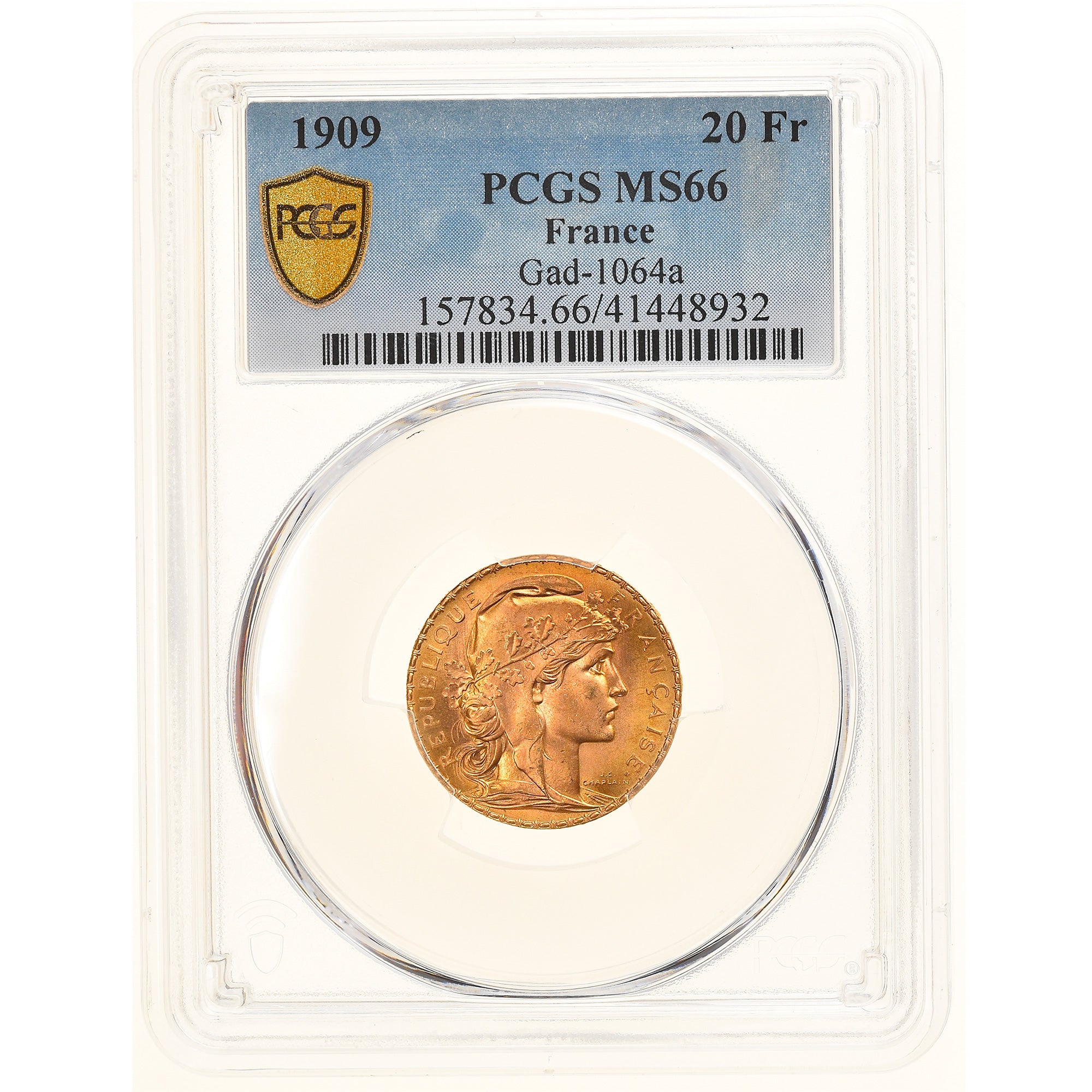 Monnaie, France, Marianne, 20 Francs, 1909, Paris, PCGS, MS66, FDC, Or