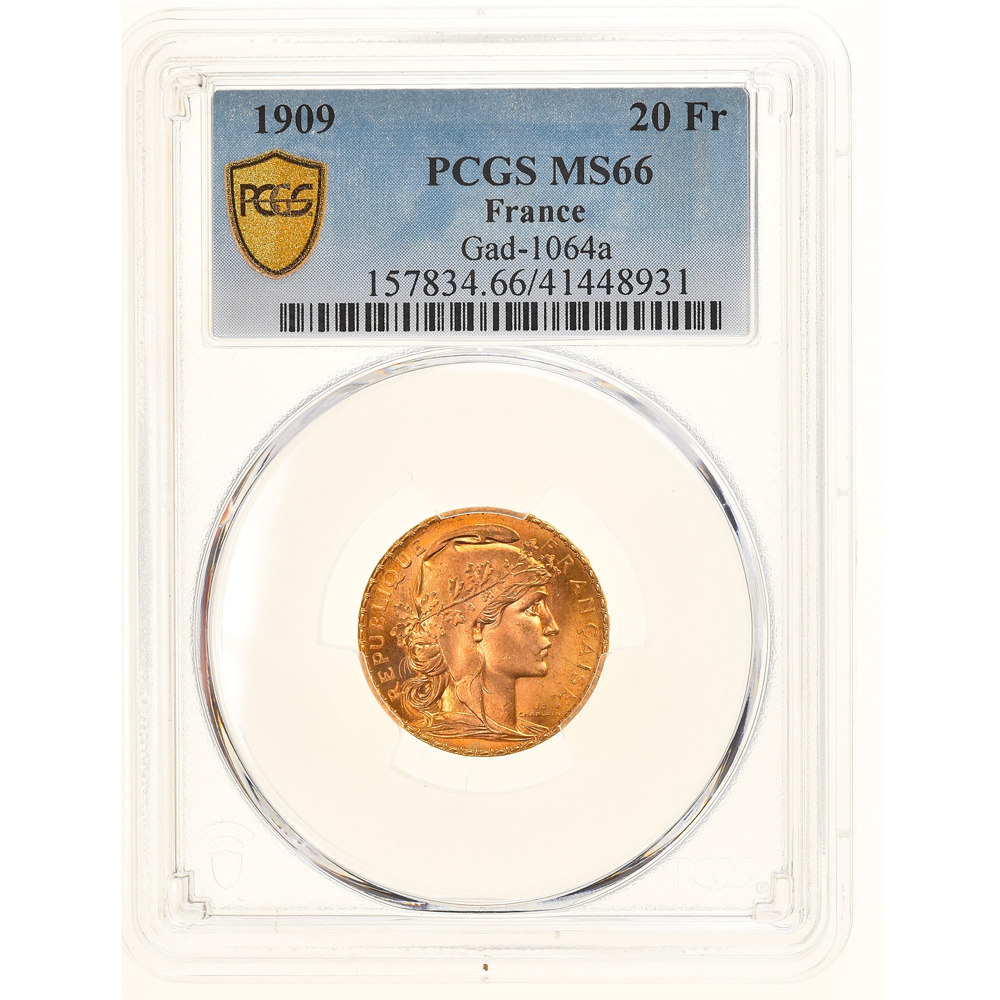 Münze, Frankreich, Marianne, 20 Francs, 1909, Paris, PCGS, MS66, STGL, Gold