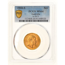Coin, Australia, Edward VII, Sovereign, 1910, Sydney, PCGS, MS64, MS(64), Gold