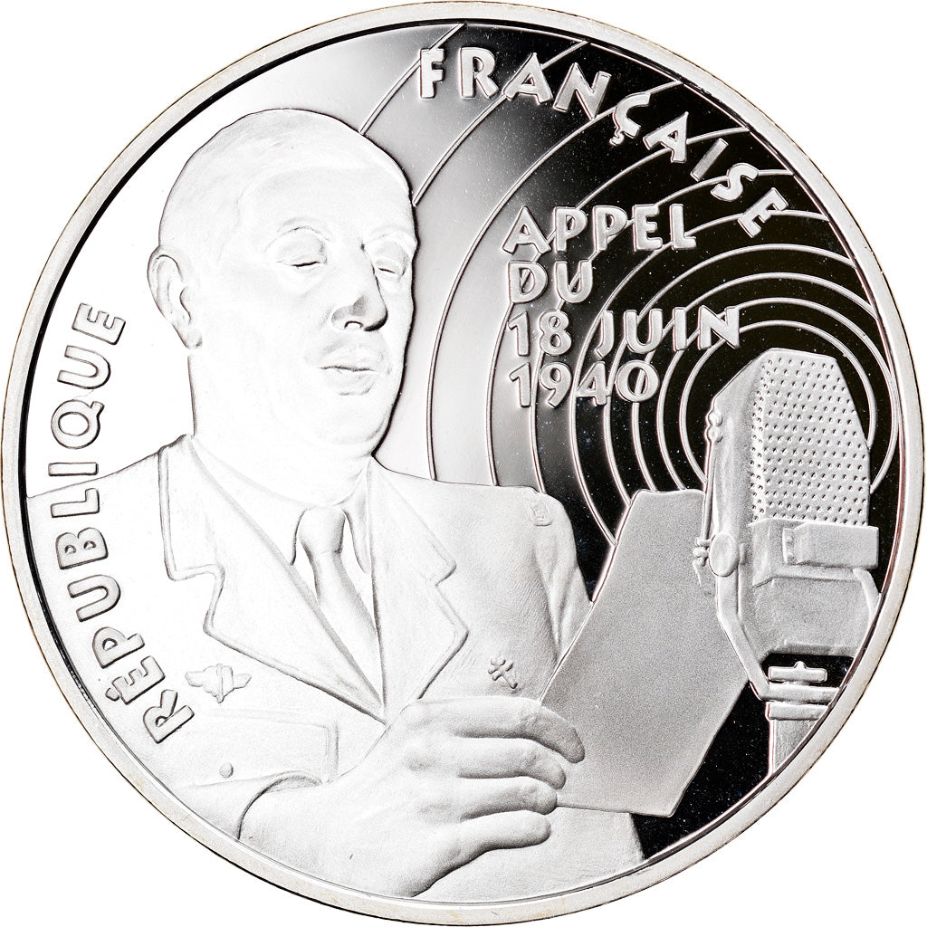 Moeda, França, Appel du 18 juin 1940, 100 Francs, 1994, BE, MS(65-70), Prata