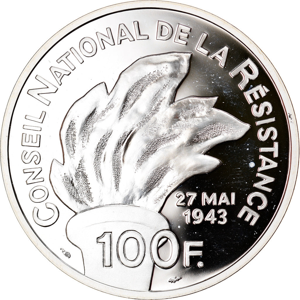 Moneta, Francia, Jean Moulin, 100 Francs, 1993, BE, FDC, Argento, KM:1023