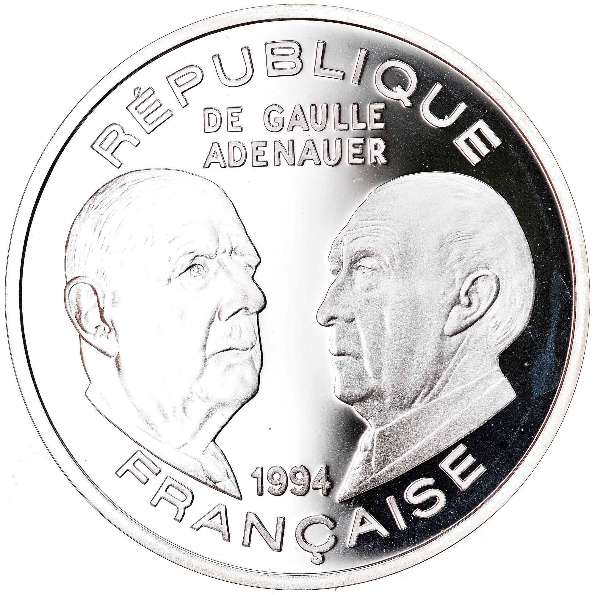 Coin, France, De Gaulle - Adenauer, 100 Francs, 1994, Proof, MS(65-70), Silver