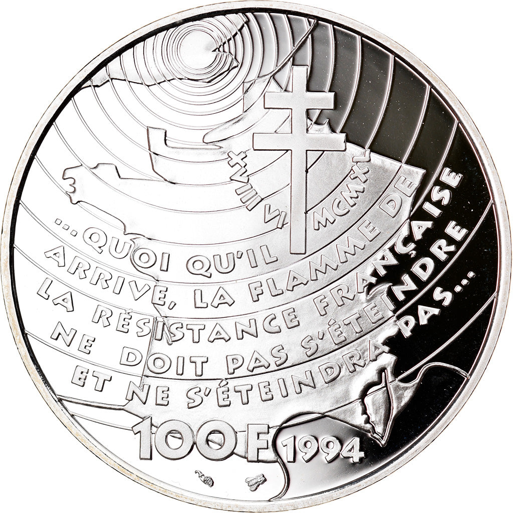 Coin, France, Appel du 18 juin 1940, 100 Francs, 1994, BE, MS(65-70), Silver