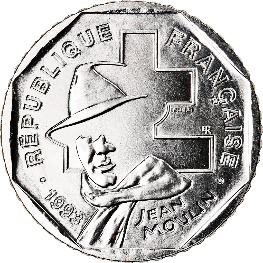 Coin, France, Jean Moulin, 2 Francs, 1993, ESSAI, MS(65-70), Nickel, Gadoury:548