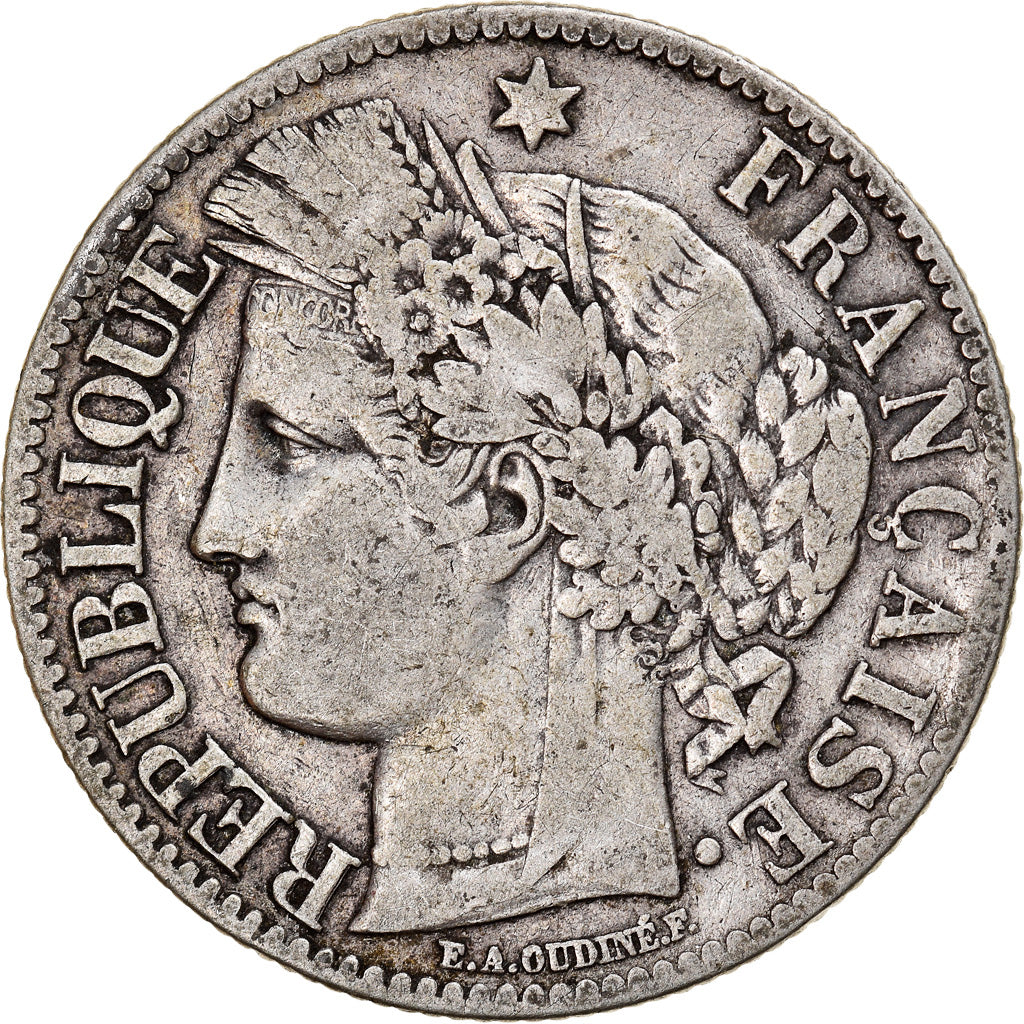 Coin, France, Cérès, 2 Francs, 1872, Bordeaux, VF(30-35), Silver, KM:817.2