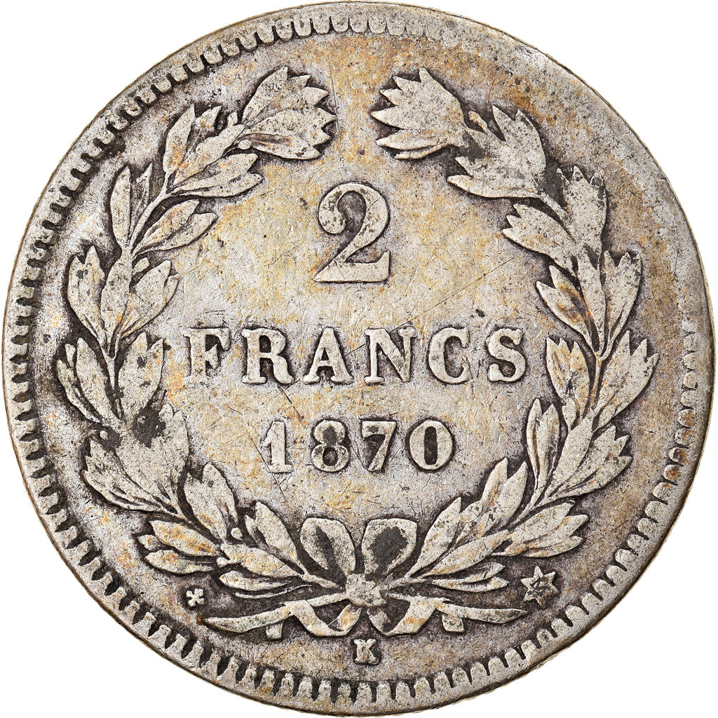 Coin, France, Cérès, 2 Francs, 1870, Bordeaux, VF(30-35), Silver, KM:816.2