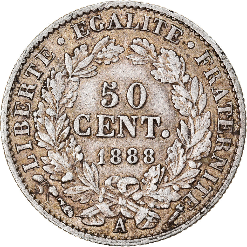 Coin, France, Cérès, 50 Centimes, 1888, Paris, EF(40-45), Silver, KM:834.1