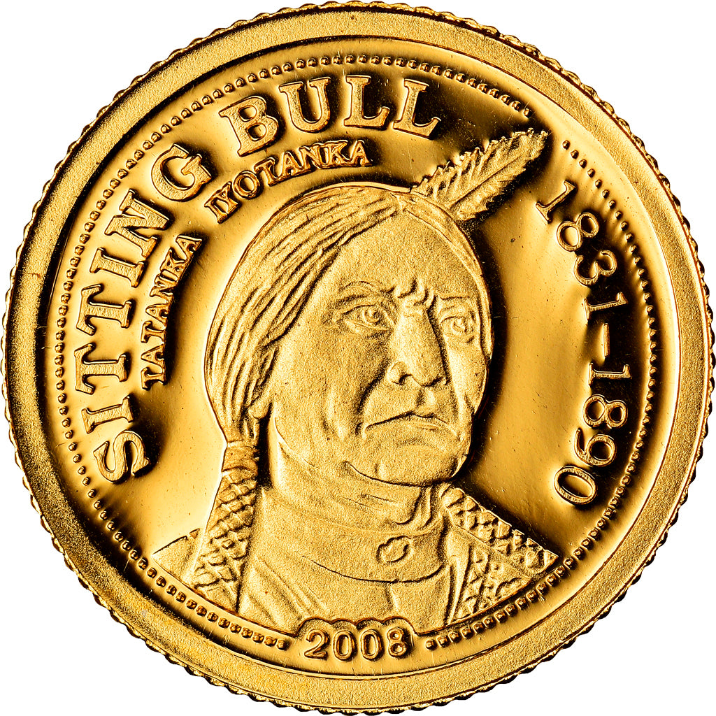 Coin, Palau, Sitinf Bull, Dollar, 2008, MS(65-70), Gold