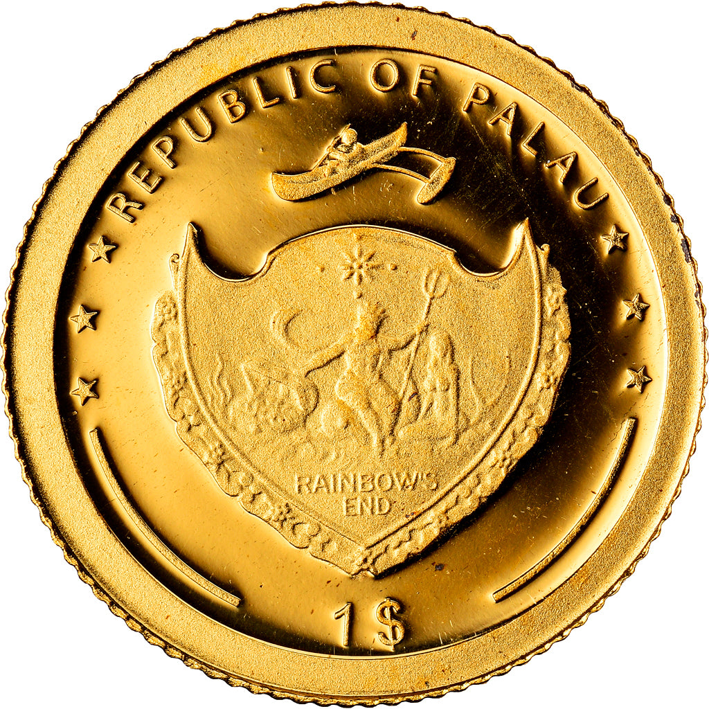 Coin, Palau, Sitinf Bull, Dollar, 2008, MS(65-70), Gold