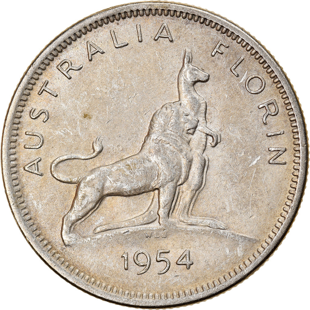 Coin, Australia, Elizabeth II, Florin, 1954, Melbourne, AU(50-53), Silver, KM:55